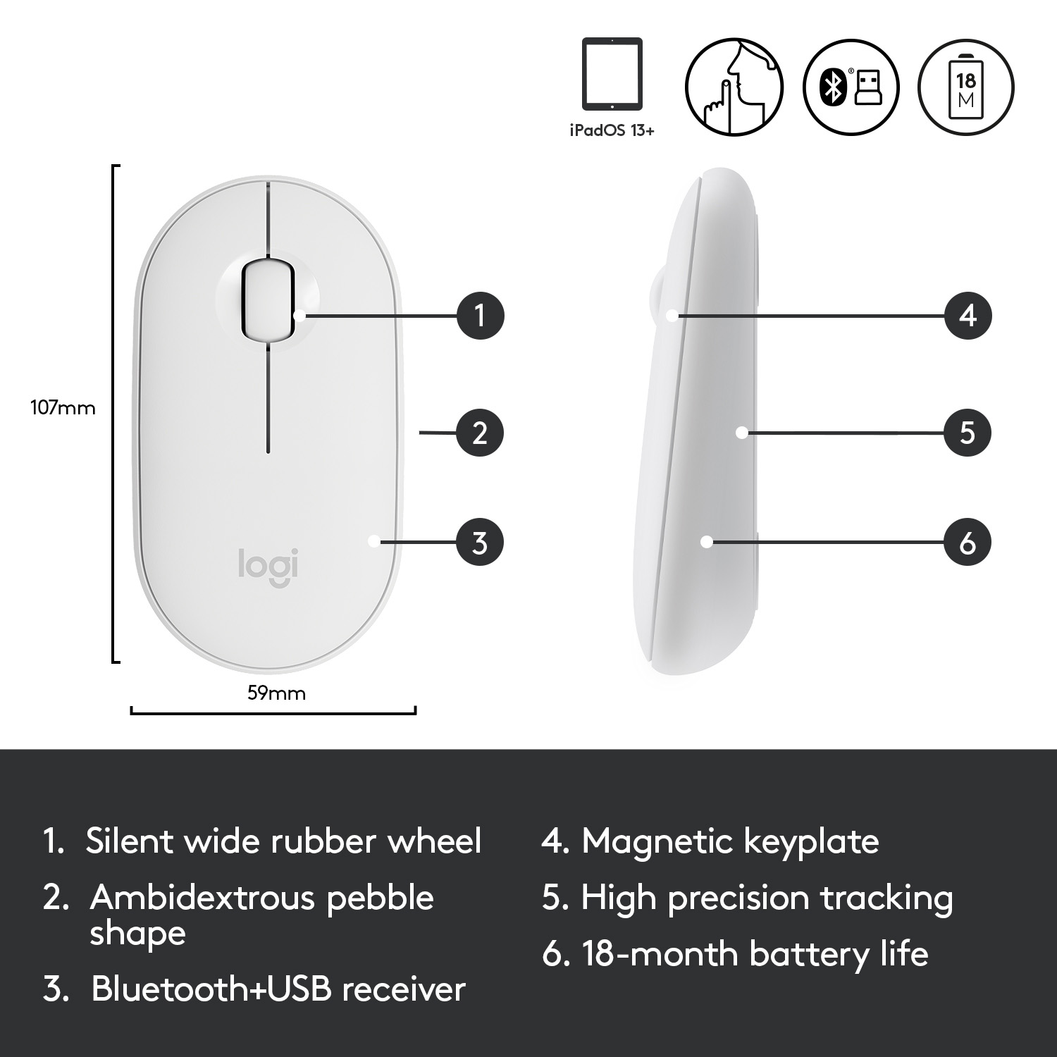 Logitech Slim Wireless Bluetooth Mouse for iPad - Off-White